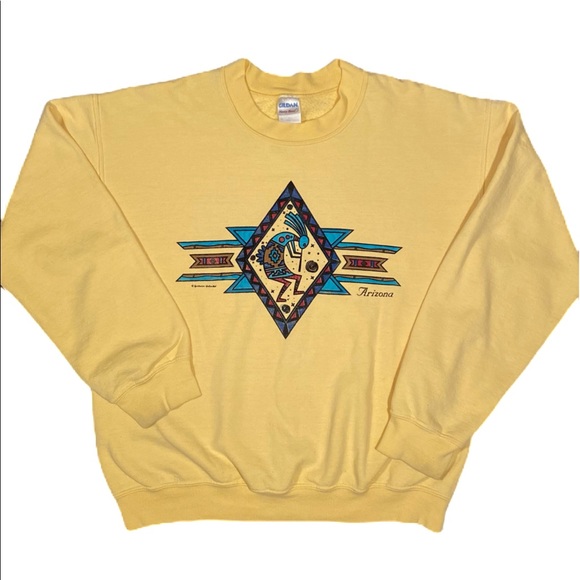 Yellow Arizona Tribal Screenprint Crewneck Sweater - Picture 1 of 4